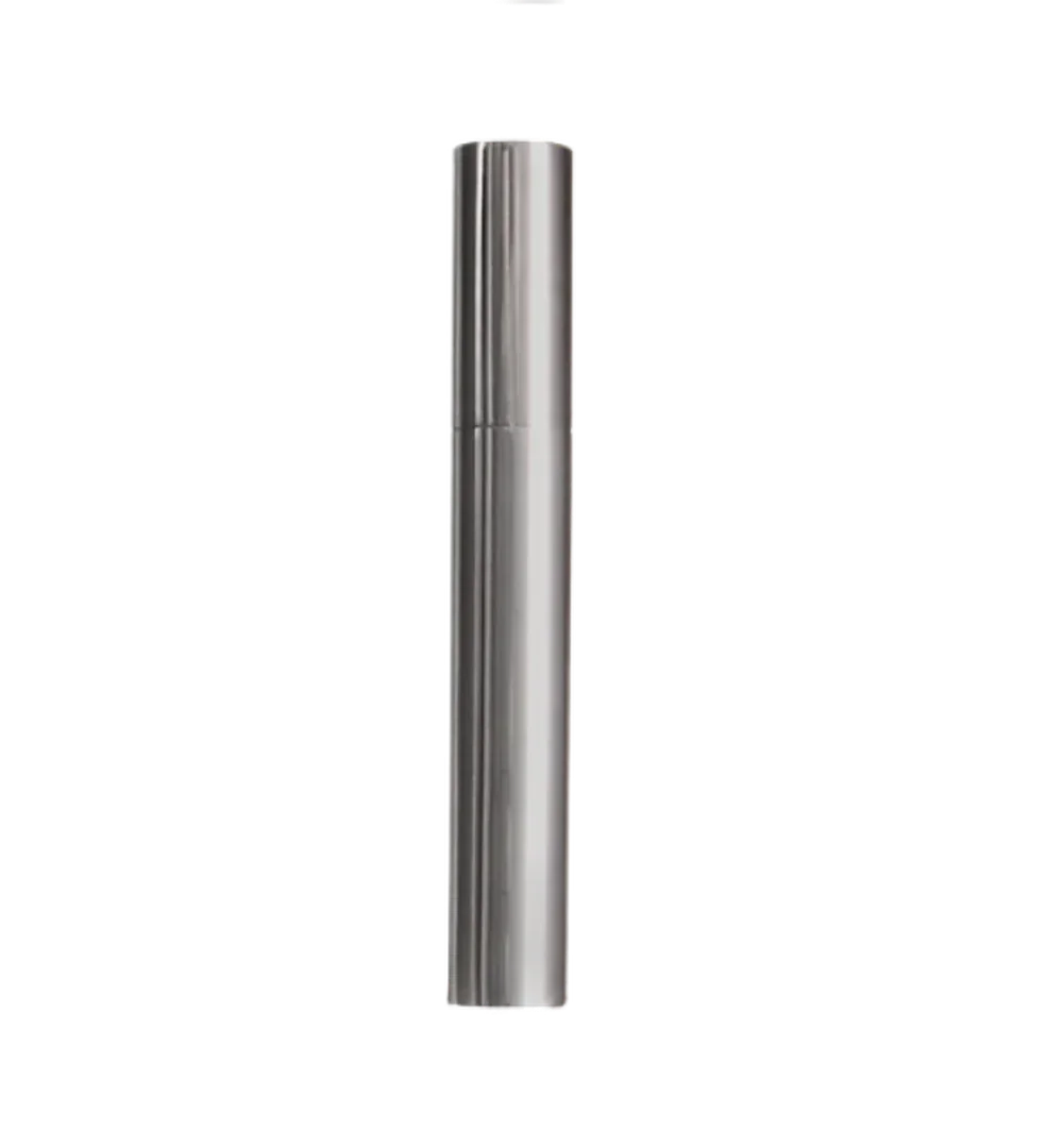 Sleek silver metal cylindrical case with a removable cap, isolated on white background