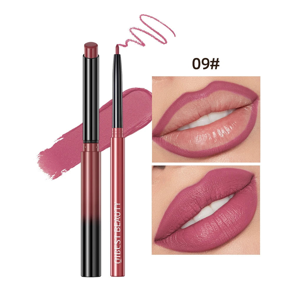 QIBEST 2pcs Lipstick Lipliner Pen Set Matte Nude Lip Liner Pencil