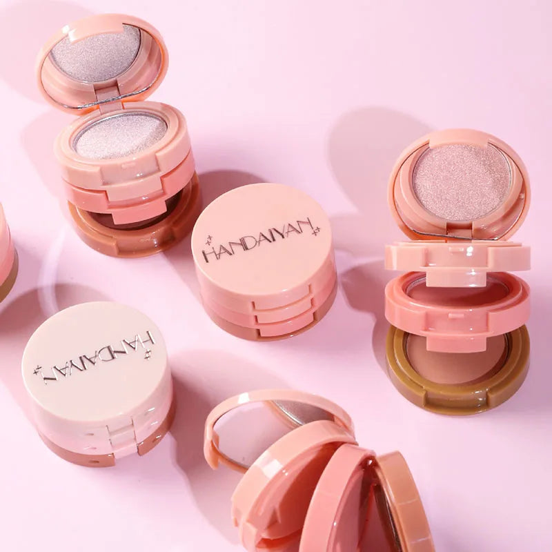 Paletă de fard de obraz mat 3 în 1, iluminator, contur, perlat și strălucitor 