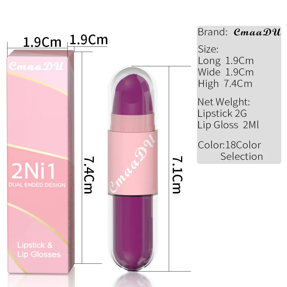 18 culori 2 în 1 ruj mat lichid violet cu glazură de buze cu cap dublu 