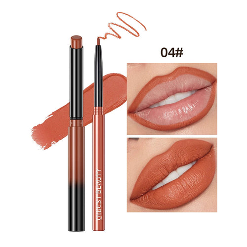 QIBEST 2pcs Lipstick Lipliner Pen Set Matte Nude Lip Liner Pencil